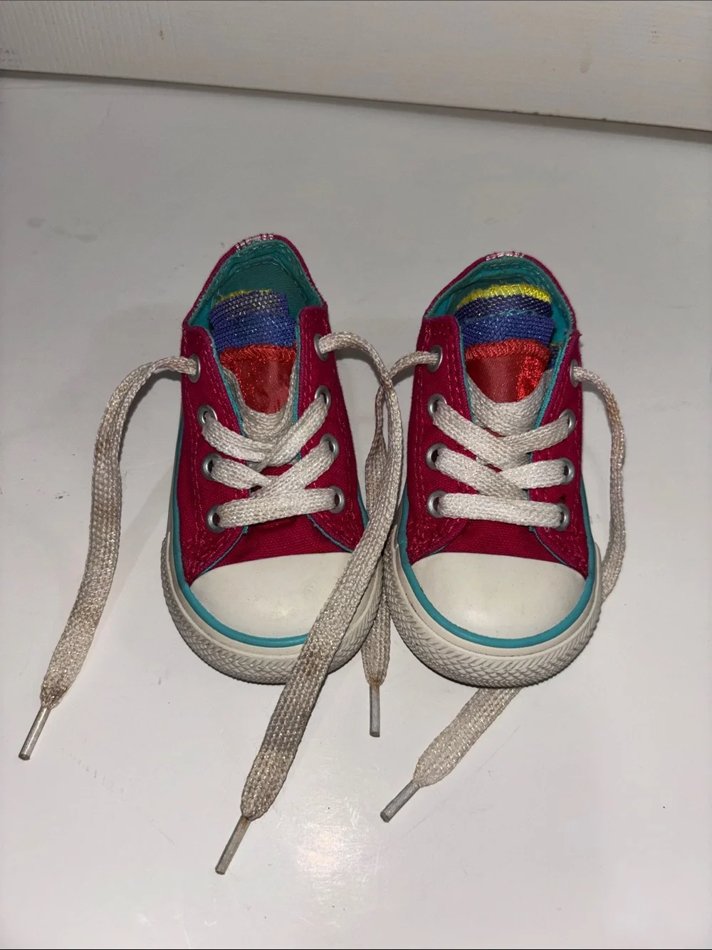 Converse Kids Fuchsia Canvas Lace-Up Sneakers with Turquoise Trim